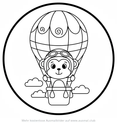 Affe mit Fliegerbrille in Ballonfahrt Ausmalbild