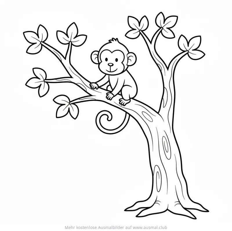 Affe klettert auf Baum Ast Ausmalbild