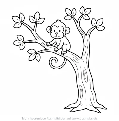 Affe klettert auf Baum Ast Ausmalbild