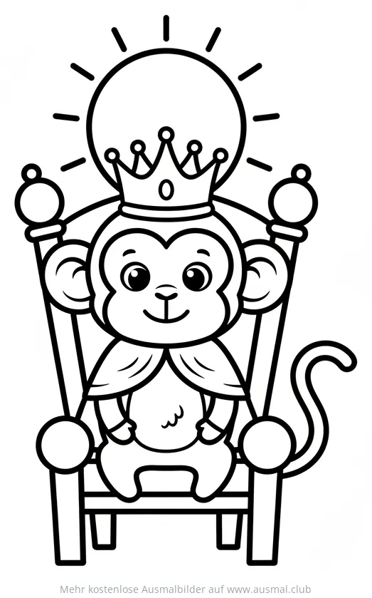 Affe König mit Krone auf Thron Ausmalbild