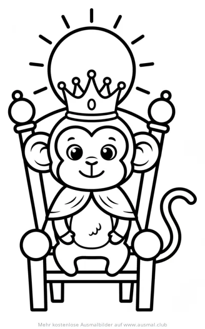 Affe König mit Krone auf Thron Ausmalbild