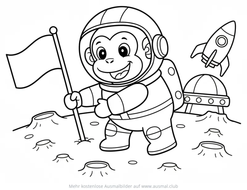 Affe als Astronaut auf dem Mond Ausmalbild