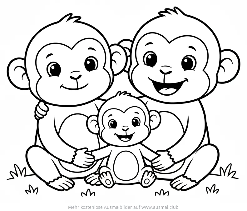 Affen Familie Ausmalbild mit zwei großen Affen und einem Baby