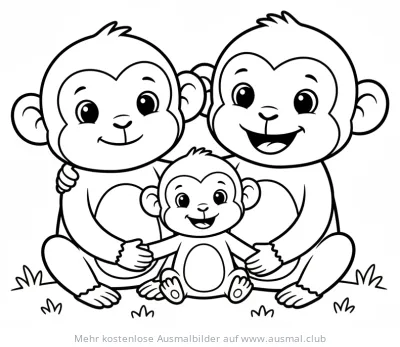Affen Familie Ausmalbild mit zwei großen Affen und einem Baby