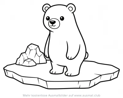 Eisbär auf Eisscholle mit Eisbergen Ausmalbild