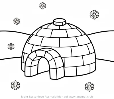 Iglu Ausmalbild mit Schneeflocken