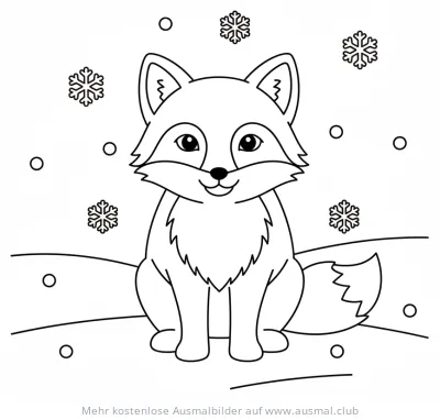 Polarfuchs Ausmalbild mit Schneeflocken