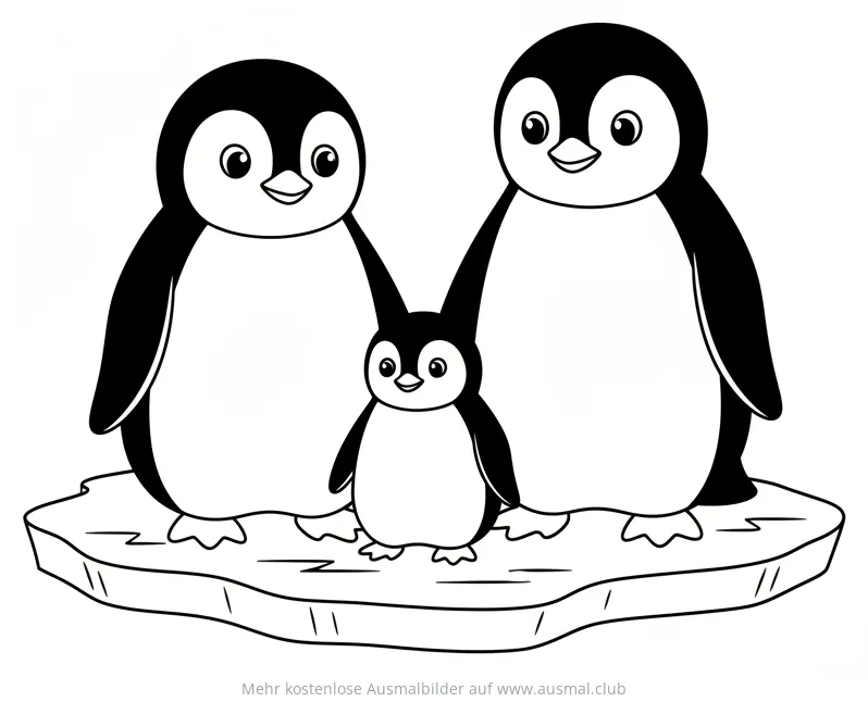 Pinguinfamilie auf Eisscholle Ausmalbild