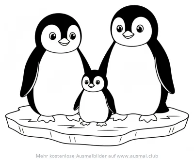 Pinguinfamilie auf Eisscholle Ausmalbild