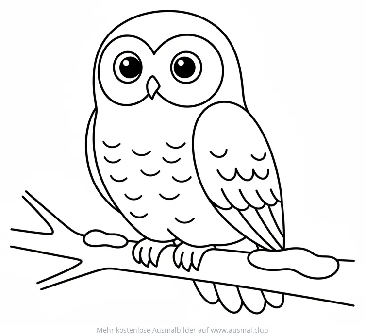 Schneeeule auf Ast Ausmalbild