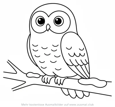Schneeeule auf Ast Ausmalbild