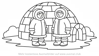 Eskimos vor Iglu Ausmalbild