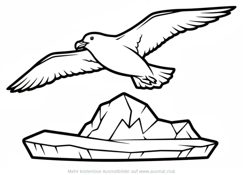 Raubmöwe fliegt über Eisberg Ausmalbild