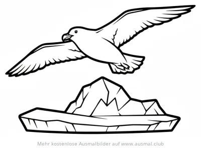 Raubmöwe fliegt über Eisberg Ausmalbild