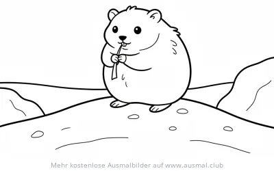Lemming Ausmalbild beim Grashalm Knabbern