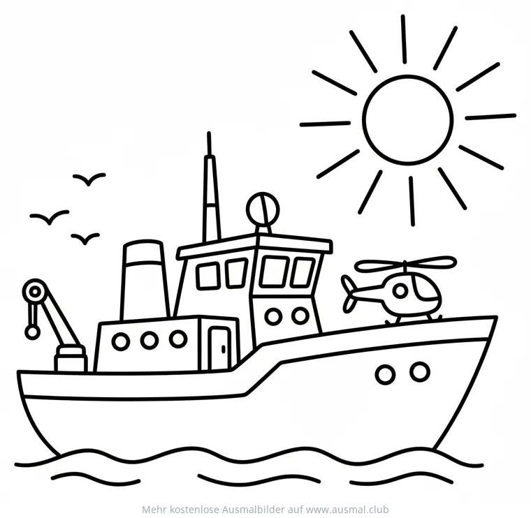 Forschungsschiff mit Hubschrauber Ausmalbild