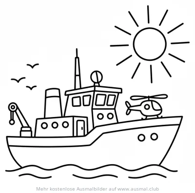 Forschungsschiff mit Hubschrauber Ausmalbild
