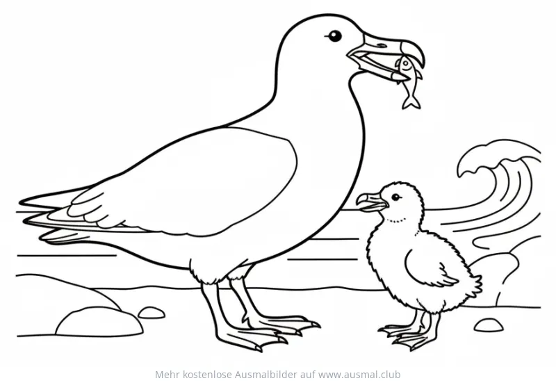 Skuas Möwe füttert Küken Ausmalbild