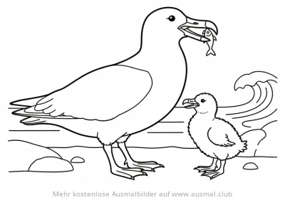 Skuas Möwe füttert Küken Ausmalbild