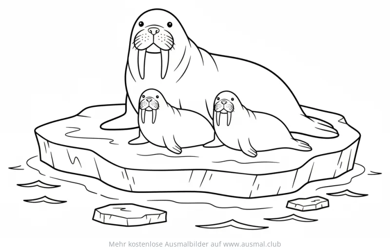 Walross Familie auf Eisscholle Ausmalbild