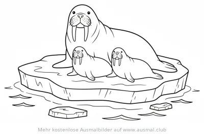 Walross Familie auf Eisscholle Ausmalbild