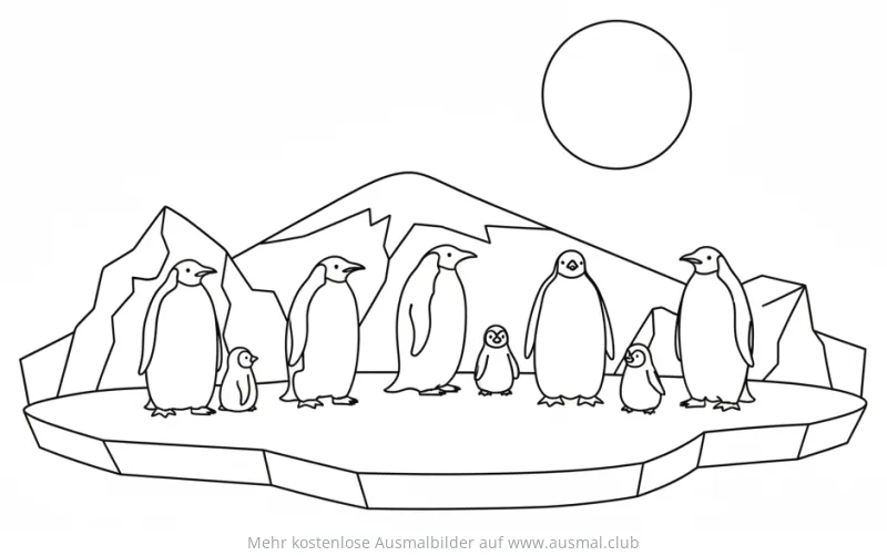 Kaiserpinguine Kolonie Ausmalbild auf Eisscholle