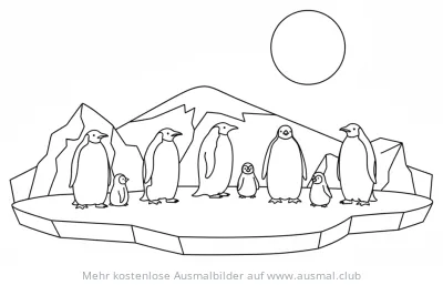 Kaiserpinguine Kolonie Ausmalbild auf Eisscholle