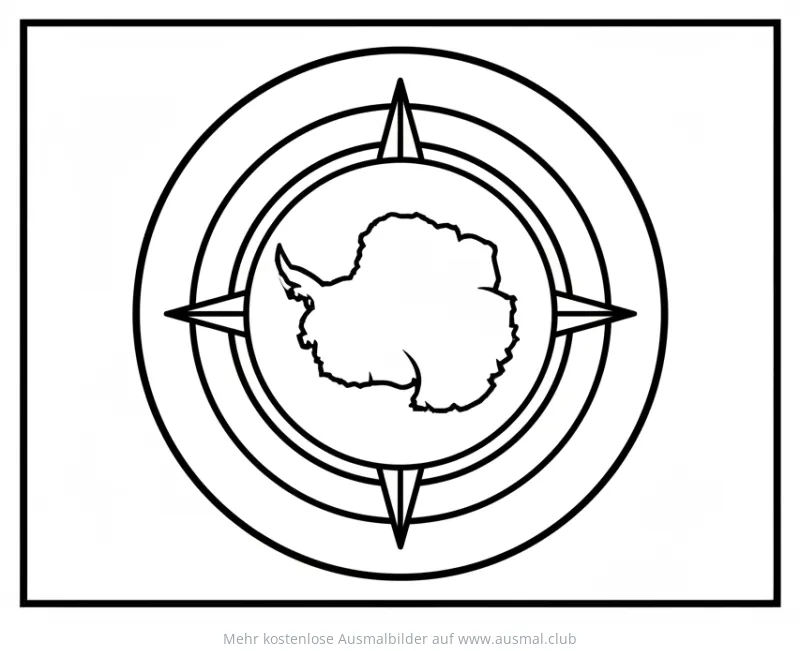 Antarktis Flagge Ausmalbild mit Kompassrose