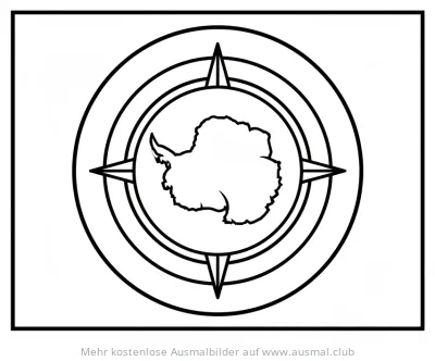 Antarktis Flagge Ausmalbild mit Kompassrose