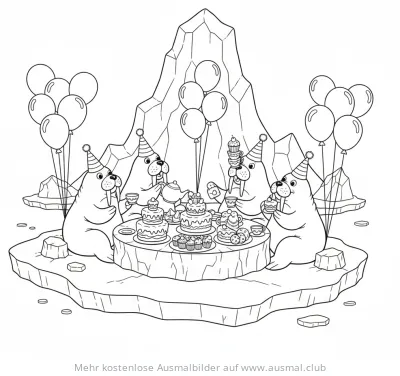 Walrosse Teeparty Ausmalbild auf Eisscholle