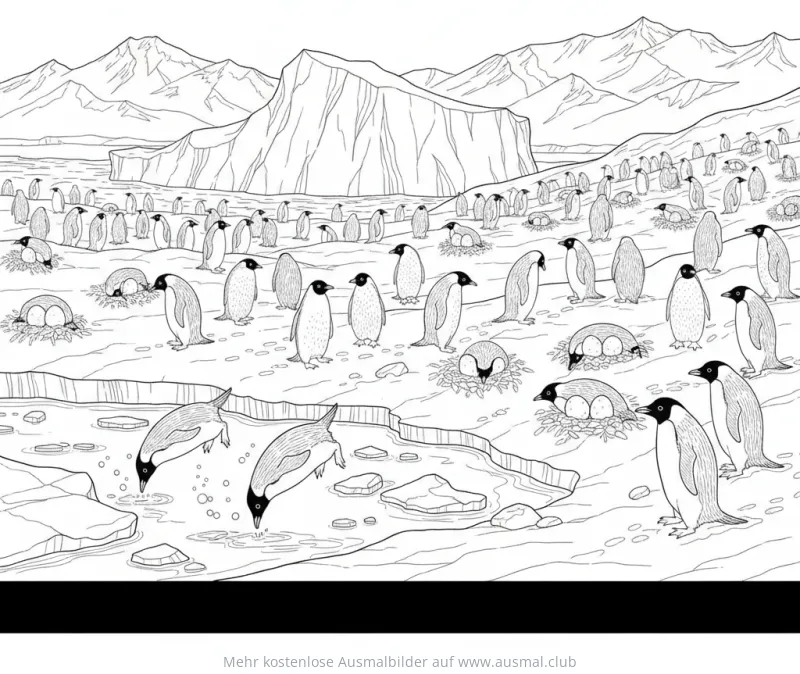 Pinguin Kolonie in der Antarktis Ausmalbild
