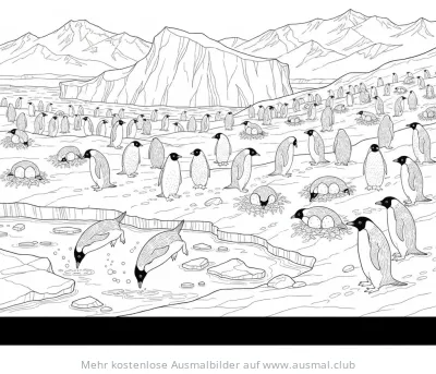 Pinguin Kolonie in der Antarktis Ausmalbild