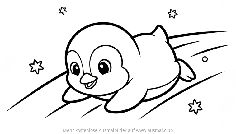Pinguin saust auf dem Bauch Ausmalbild