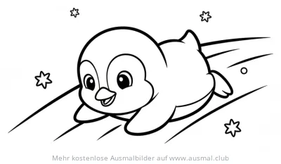 Pinguin saust auf dem Bauch Ausmalbild