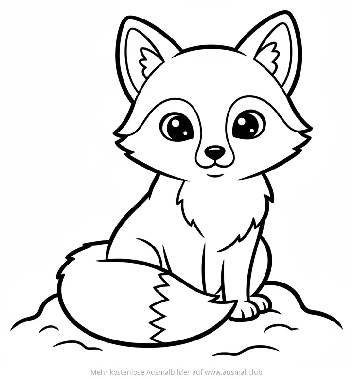 Niedlicher Polarfuchs sitzt auf Schneewehe Ausmalbild