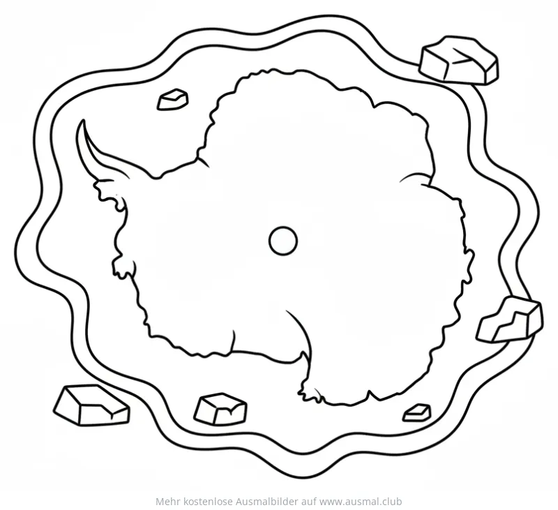 Antarktis Karte Ausmalbild mit Eisbergen