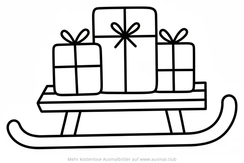 Schlitten mit drei Geschenken Ausmalbild