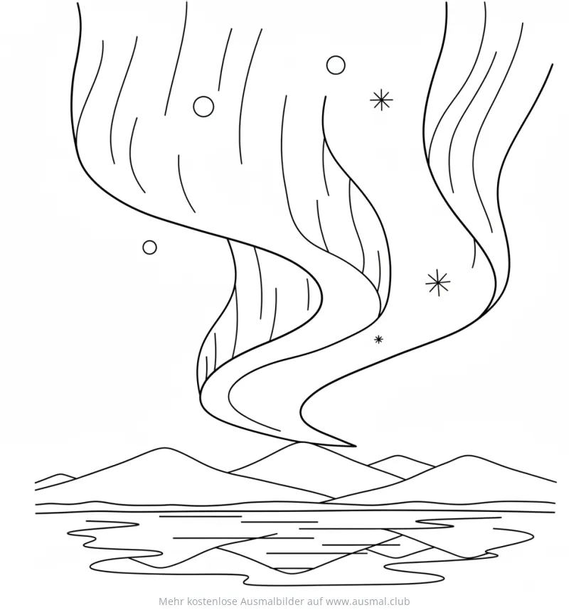 Südlichter über arktischer Landschaft Ausmalbild