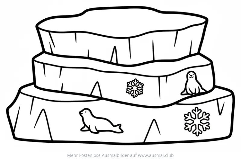 Eisschichten mit Robben und Schneeflocken Ausmalbild
