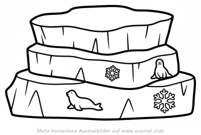 Eisschichten mit Robben und Schneeflocken Ausmalbild