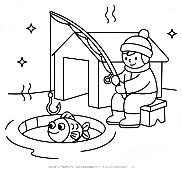 Junge beim Eisfischen Ausmalbild
