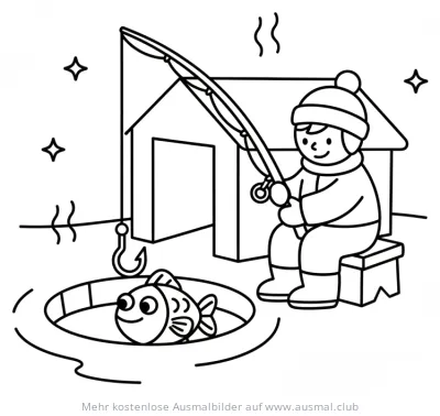 Junge beim Eisfischen Ausmalbild