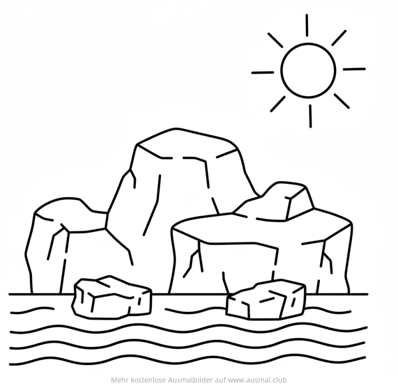 Gletscher im Wasser unter strahlender Sonne Ausmalbild