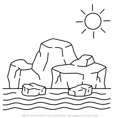 Gletscher im Wasser unter strahlender Sonne Ausmalbild