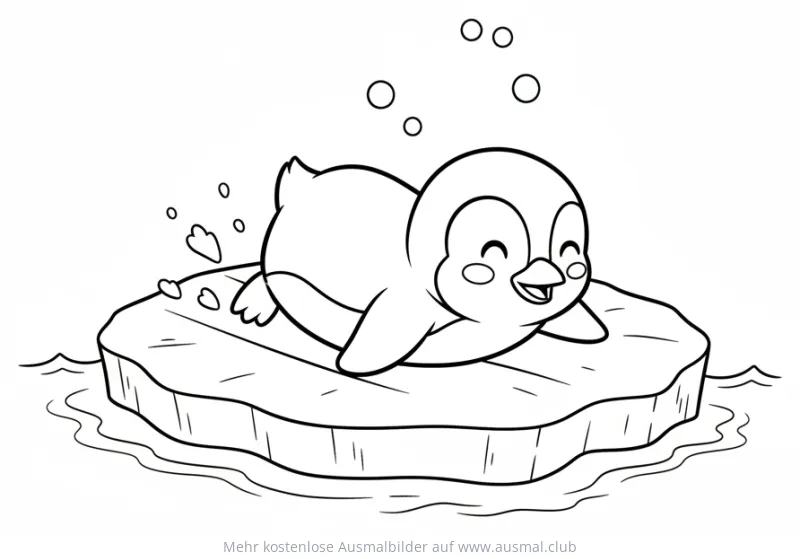 Pinguin rutscht auf Eisscholle Ausmalbild