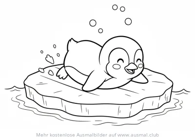 Pinguin rutscht auf Eisscholle Ausmalbild