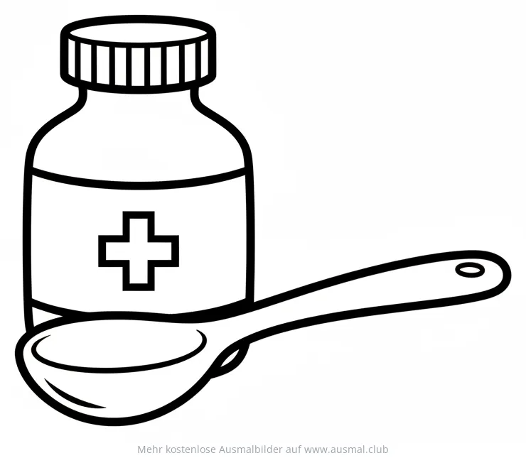 Medizin Flasche mit Löffel Ausmalbild