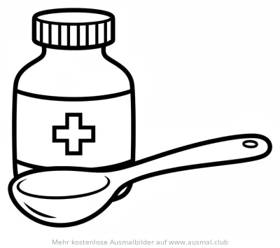 Medizin Flasche mit Löffel Ausmalbild