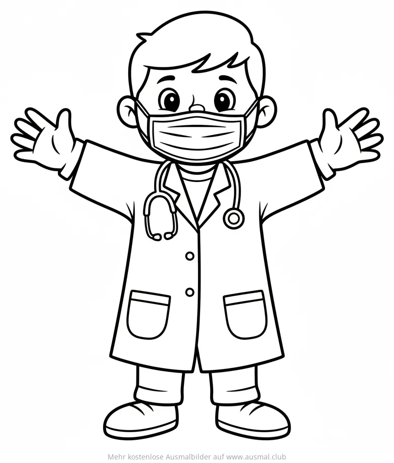 Arzt mit Maske Ausmalbild für Kinder