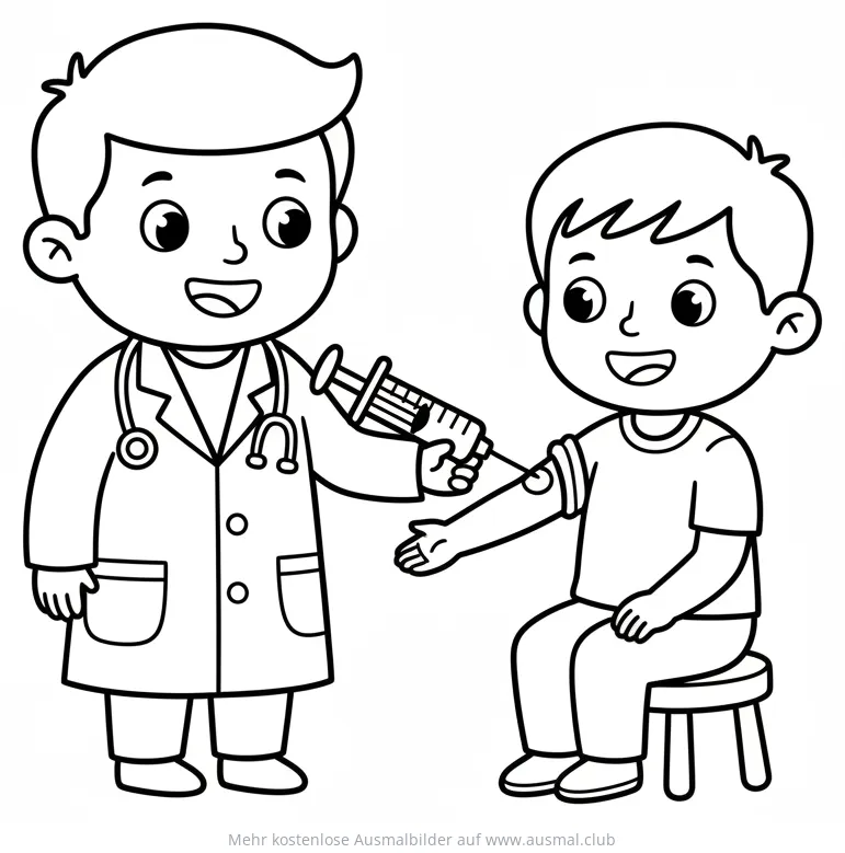 Arzt gibt Kind eine Spritze Ausmalbild